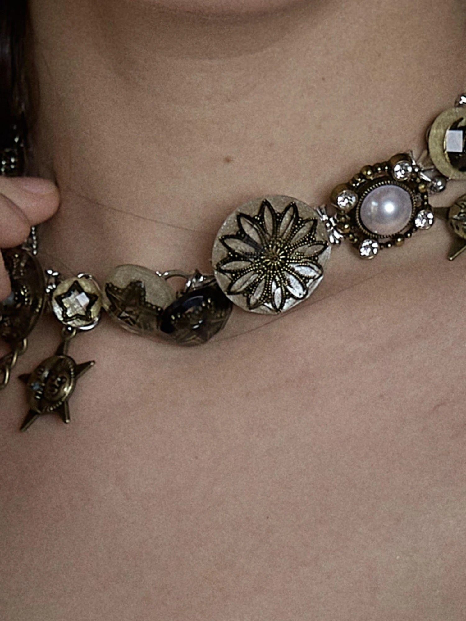 Vintage Punk Star Button Necklace For Women