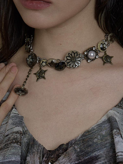 NO ROMANCE Vintage Punk Star Button Necklace For Women