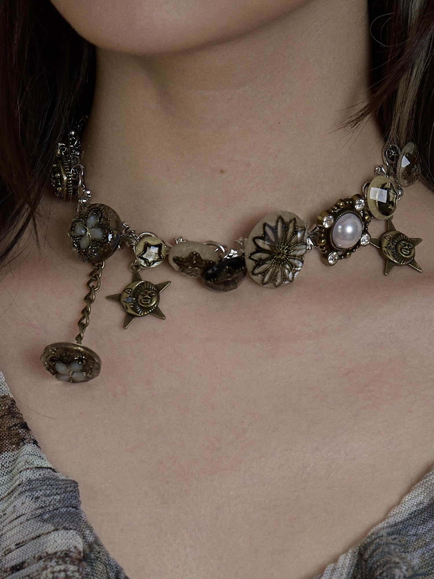 NO ROMANCE Vintage Punk Star Button Necklace For Women