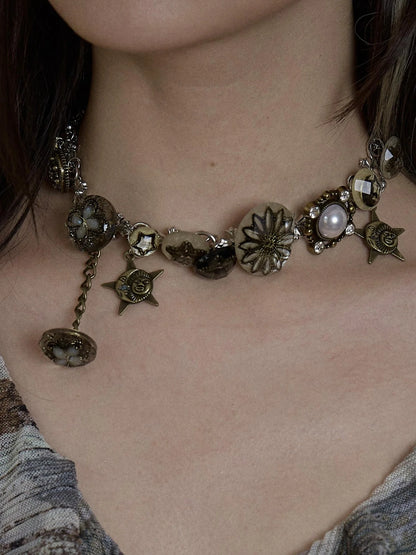 Vintage Punk Star Button Necklace For Women