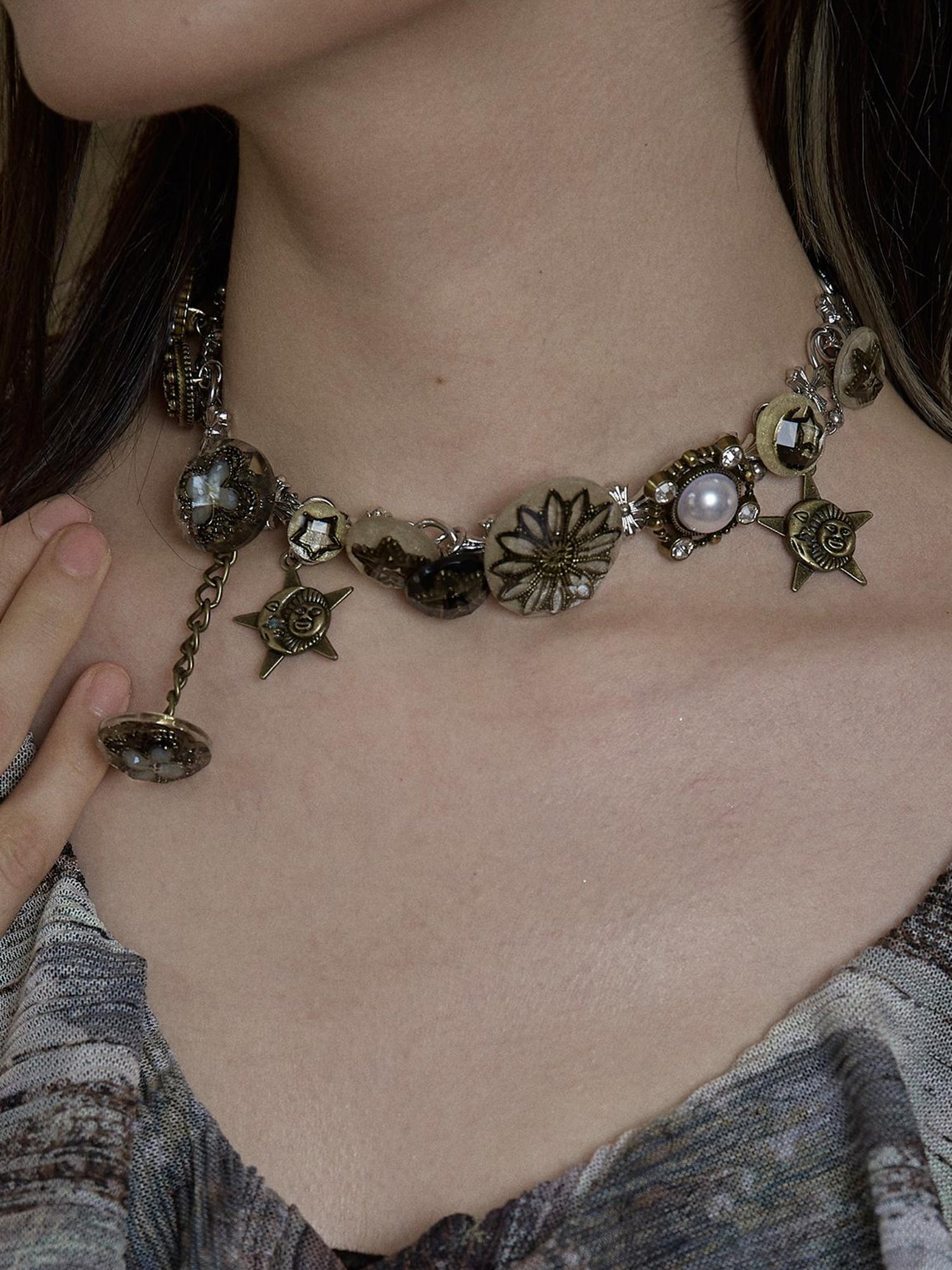 NO ROMANCE Vintage Punk Star Button Necklace For Women