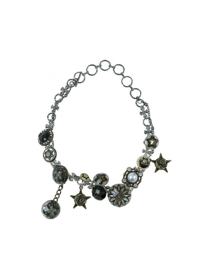Vintage Punk Star Button Necklace For Women