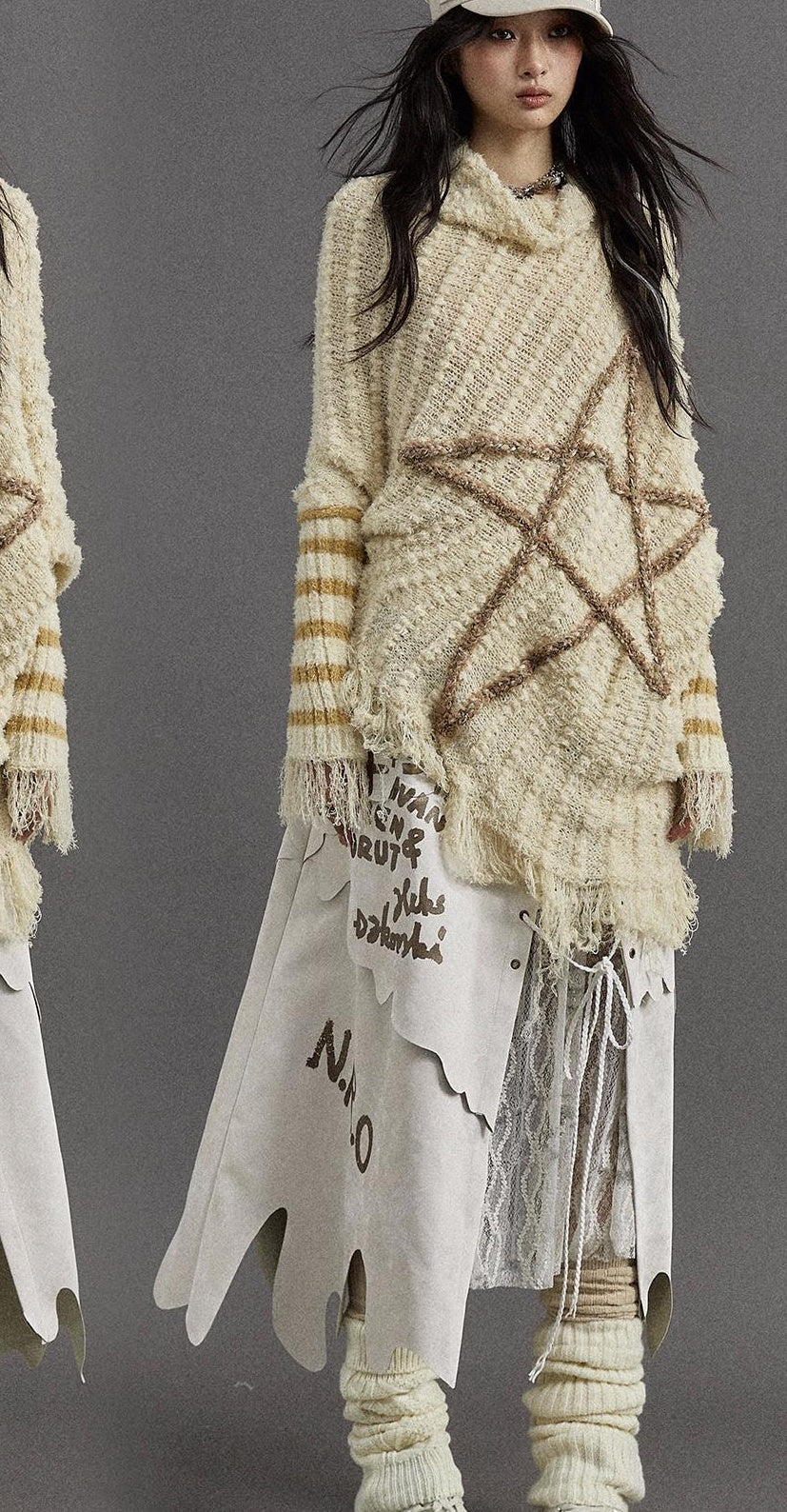 Vintage Punk Star Striped Loose Knit Sweater Women