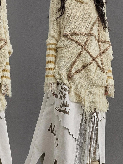 Vintage Punk Star Striped Loose Knit Sweater Women