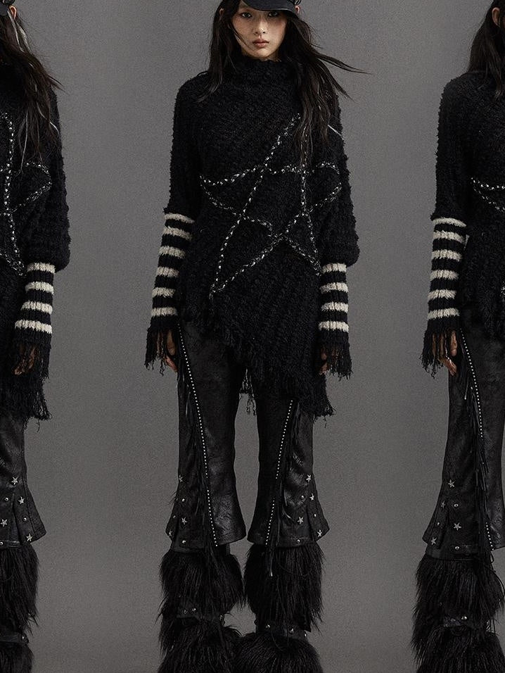 Vintage Punk Star Striped Loose Knit Sweater Women