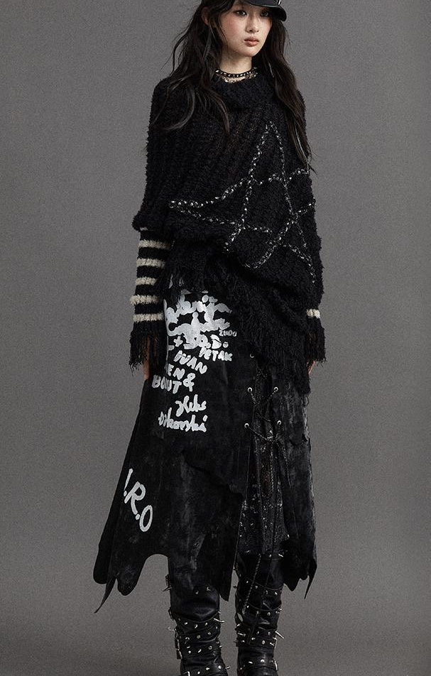 Vintage Punk Star Striped Loose Knit Sweater Women