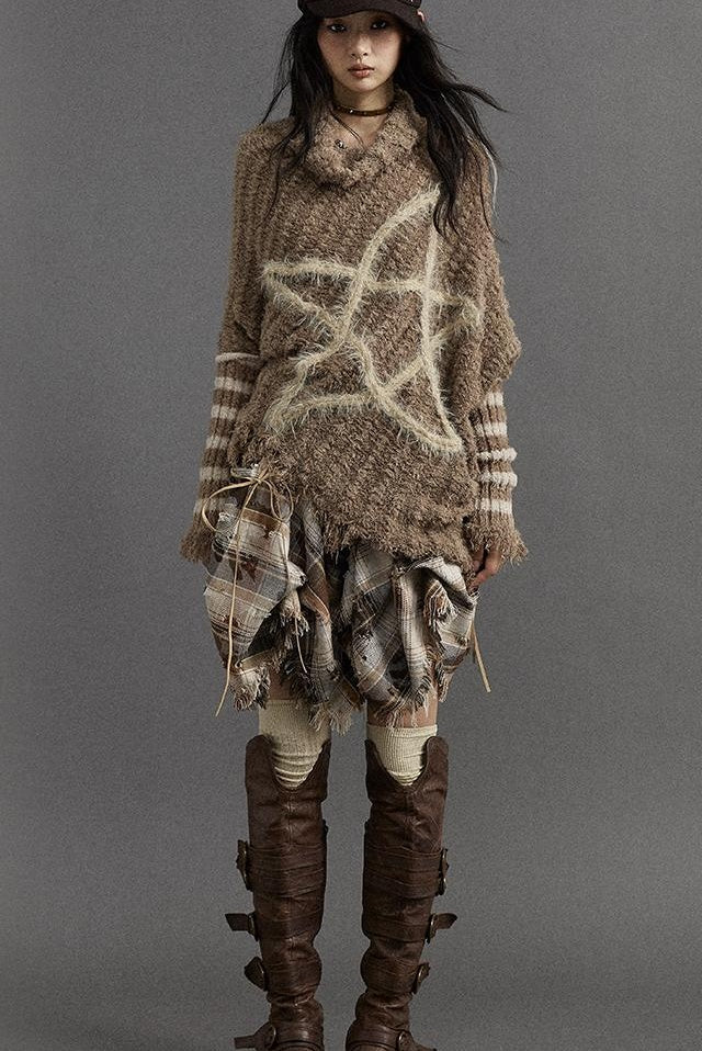 Vintage Punk Star Striped Loose Knit Sweater Women