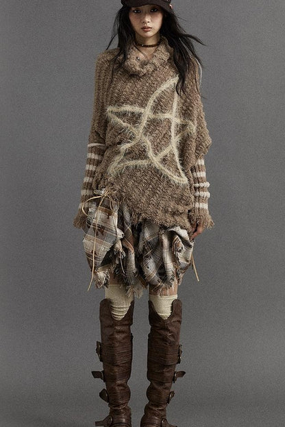 Vintage Punk Star Striped Loose Knit Sweater Women