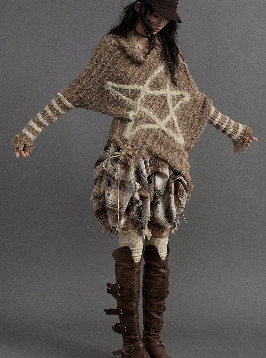 Vintage Punk Star Striped Loose Knit Sweater Women