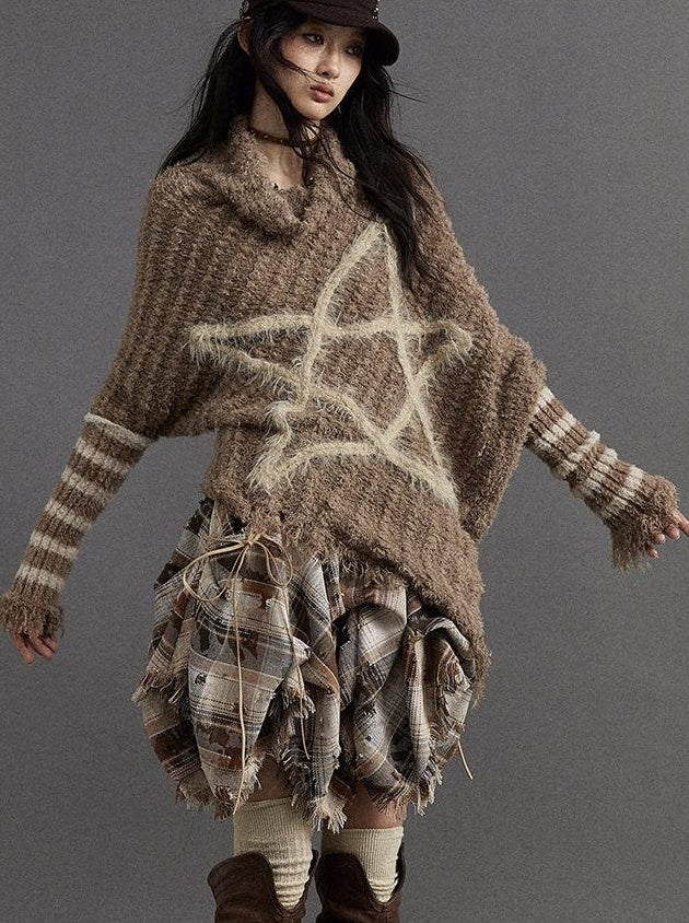 Vintage Punk Star Striped Loose Knit Sweater Women