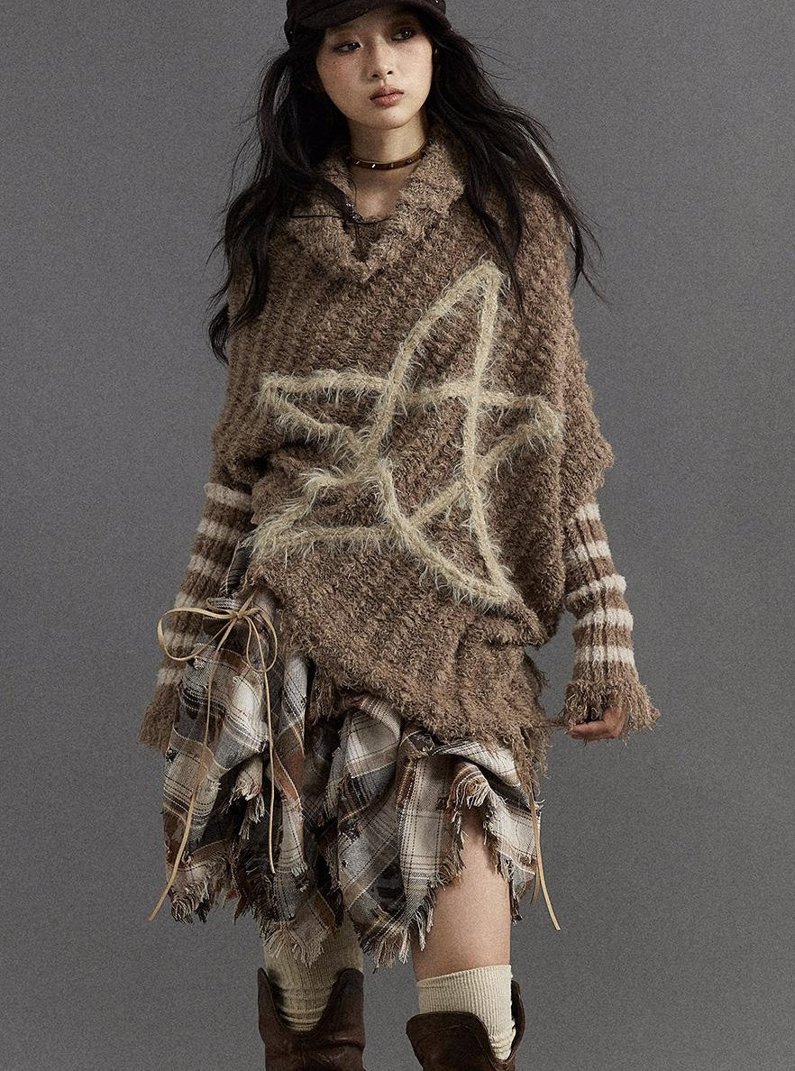 Vintage Punk Star Striped Loose Knit Sweater Women