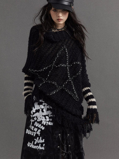 Vintage Punk Star Striped Loose Knit Sweater Women