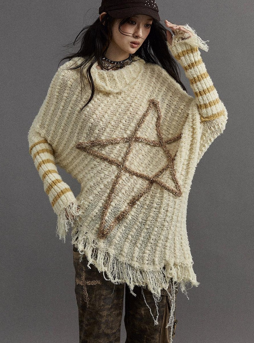 Vintage Punk Star Striped Loose Knit Sweater Women