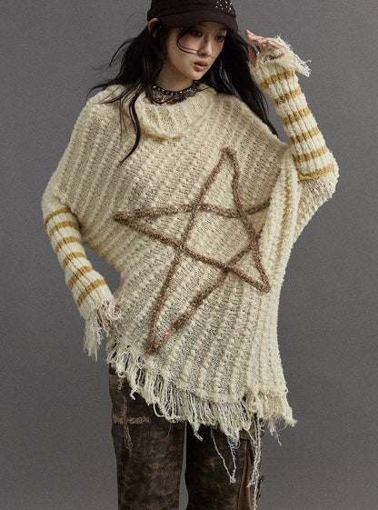 Vintage Punk Star Striped Loose Knit Sweater Women