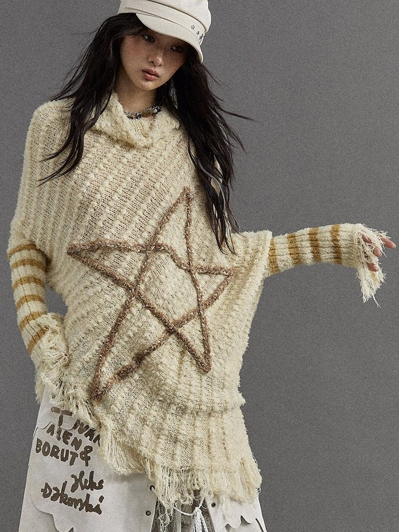 Vintage Punk Star Striped Loose Knit Sweater Women