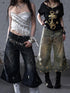 NO ROMANCE Vintage Punk Street Distressed Embroidered Wide Leg Cropped Jeans