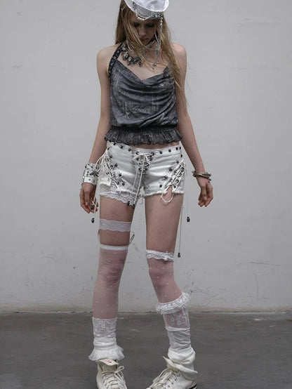 Vintage Punk Street Grunge Distressed Low-Rise Shorts