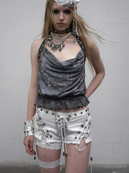 Vintage Punk Street Grunge Distressed Low-Rise Shorts