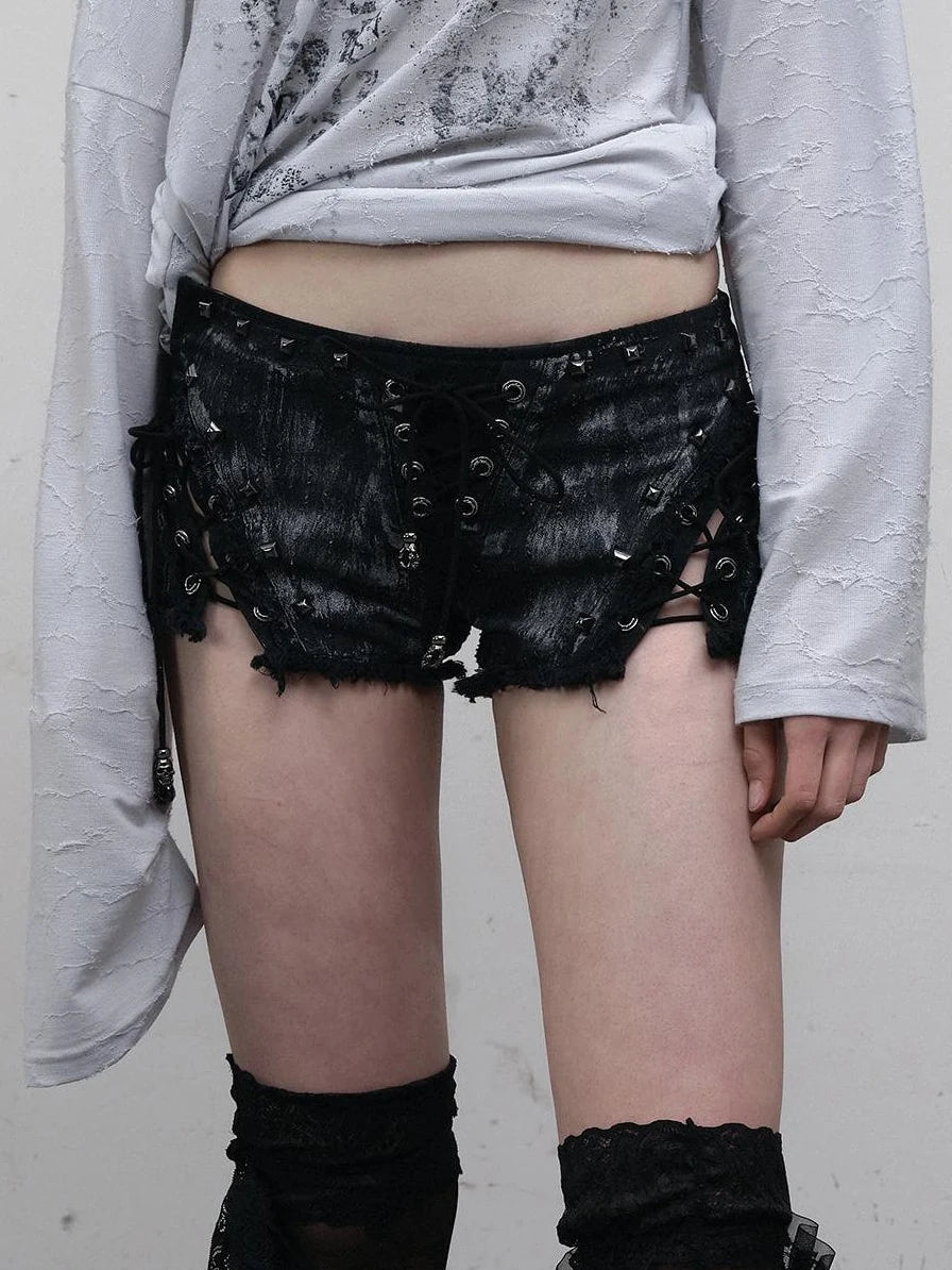Vintage Punk Street Grunge Distressed Low-Rise Shorts