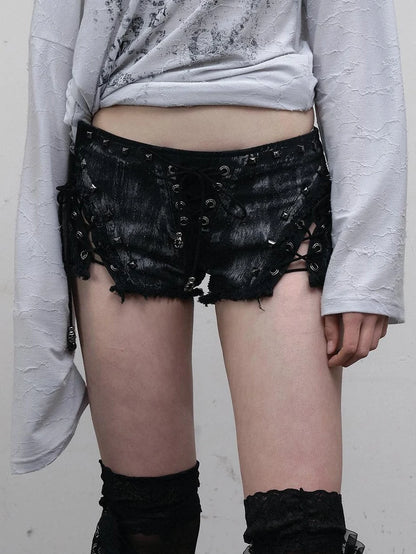 Vintage Punk Street Grunge Distressed Low-Rise Shorts