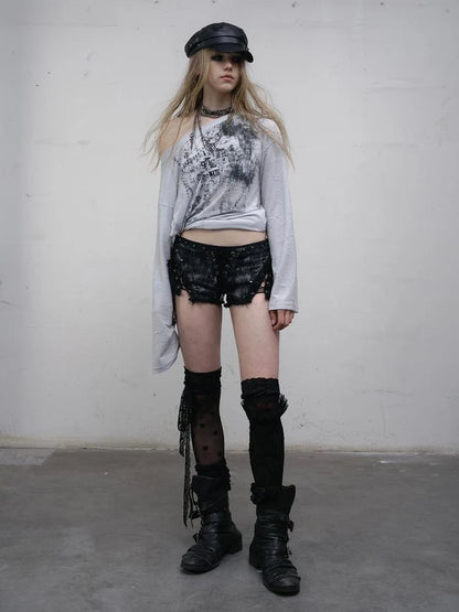 Vintage Punk Street Grunge Distressed Low-Rise Shorts