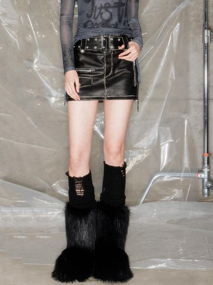 DIDDI MODA Vintage Punk Studded Mini Leather Skirt