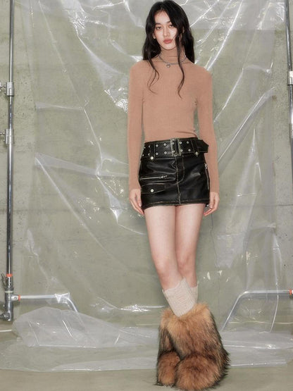 DIDDI MODA Vintage Punk Studded Mini Leather Skirt