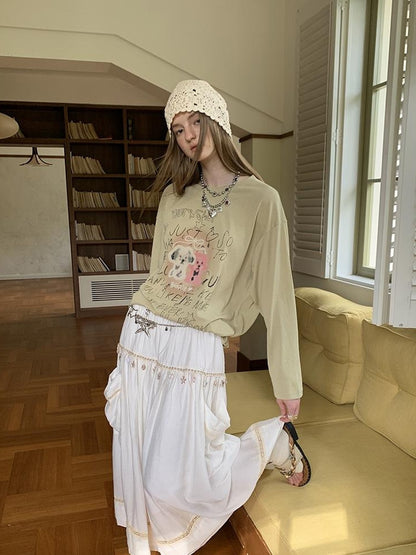 DIDDI MODA Vintage Puppy Print Loose Fit Tee