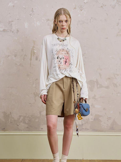 DIDDI MODA Vintage Puppy Print Loose Fit Tee