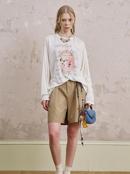 DIDDI MODA Vintage Puppy Print Loose Fit Tee