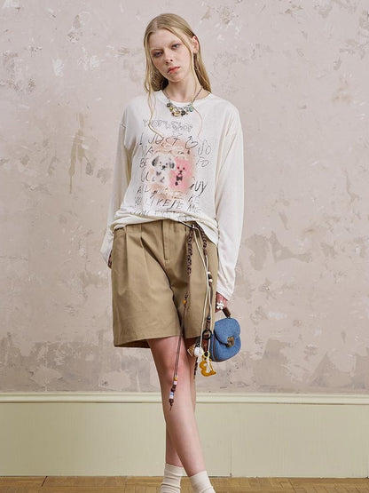 DIDDI MODA Vintage Puppy Print Loose Fit Tee