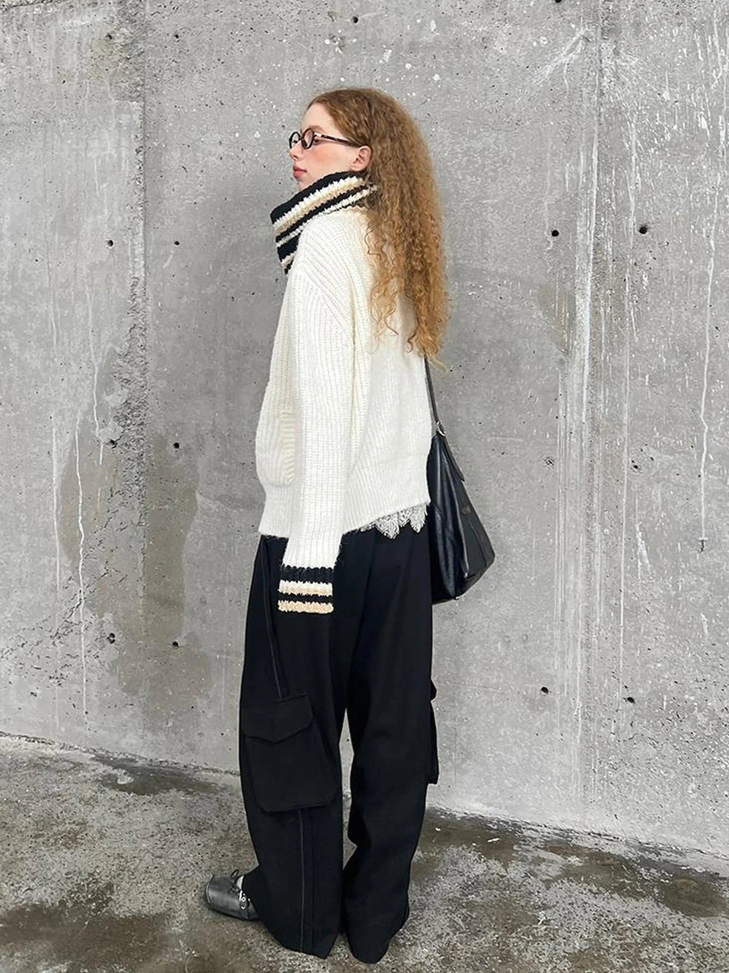 Vintage Ribbon Knot High Neck Knit Cardigan