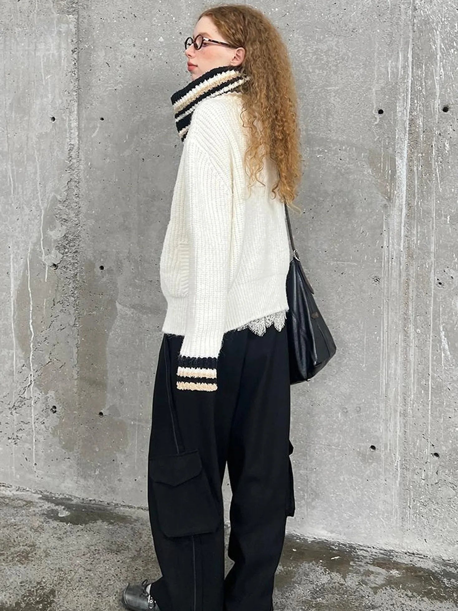 Vintage Ribbon Knot High Neck Knit Cardigan