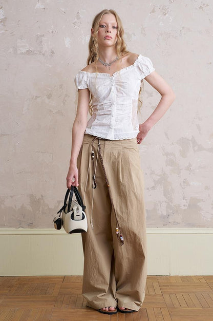 DIDDI MODA Vintage Romantic Lace Trim Cotton Blouse