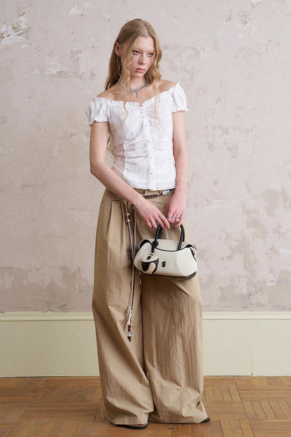 DIDDI MODA Vintage Romantic Lace Trim Cotton Blouse