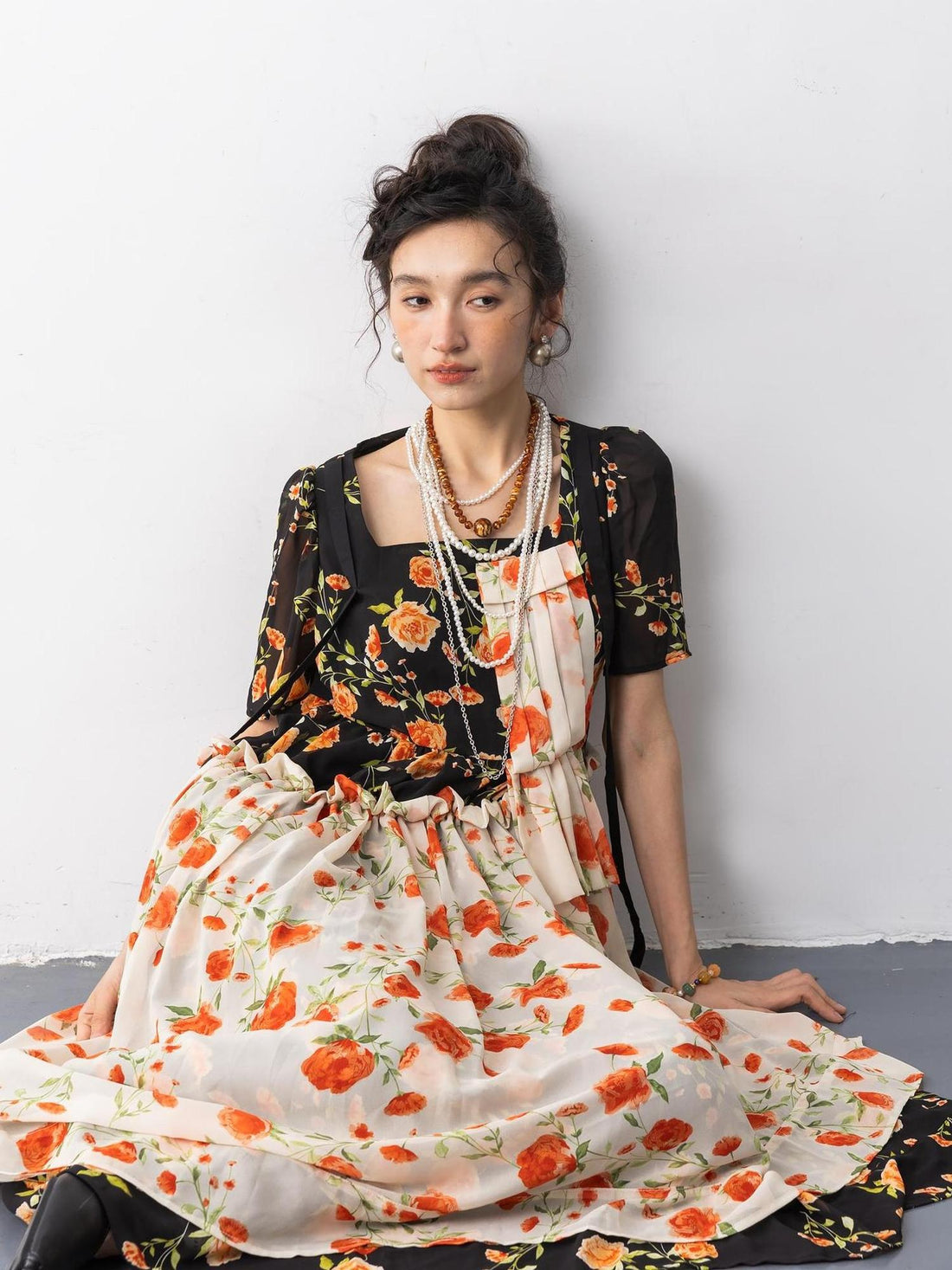 Sweet Mi Vintage Rose Chiffon Mini Dress