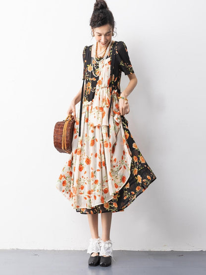 Sweet Mi Vintage Rose Chiffon Mini Dress
