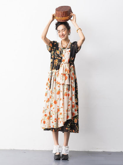 Sweet Mi Vintage Rose Chiffon Mini Dress