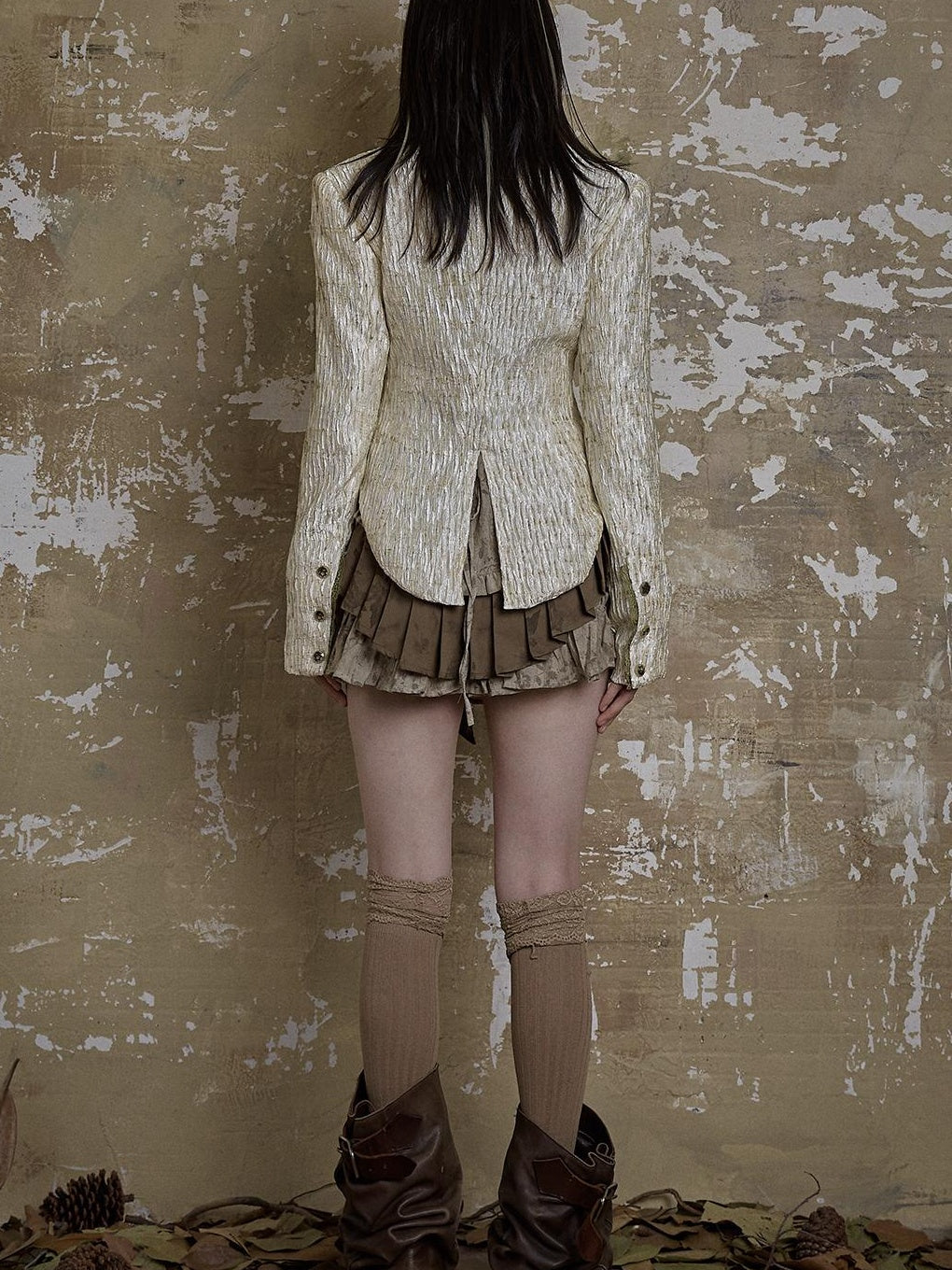 Vintage Royal Short Satin Blazer with 3D Buttons Jacket