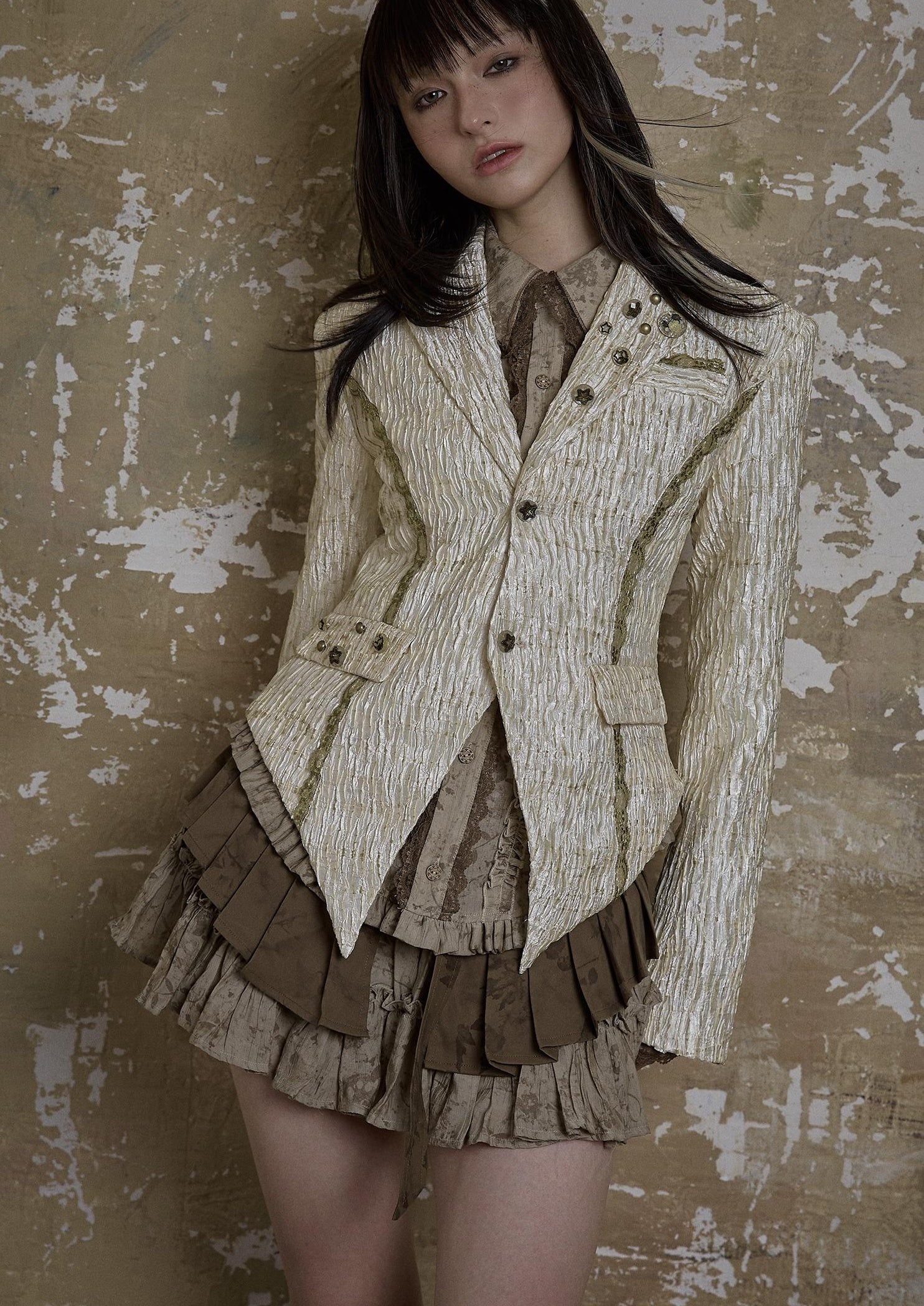 Vintage Royal Short Satin Blazer with 3D Buttons Jacket