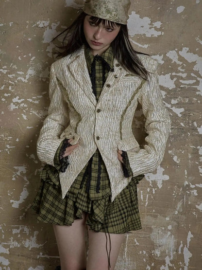 Vintage Royal Short Satin Blazer With 3D Buttons Jacket