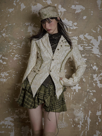 Vintage Royal Short Satin Blazer with 3D Buttons Jacket