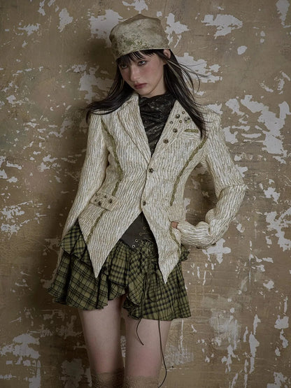 Vintage Royal Short Satin Blazer With 3D Buttons Jacket