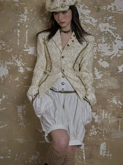 Vintage Royal Short Satin Blazer With 3D Buttons Jacket