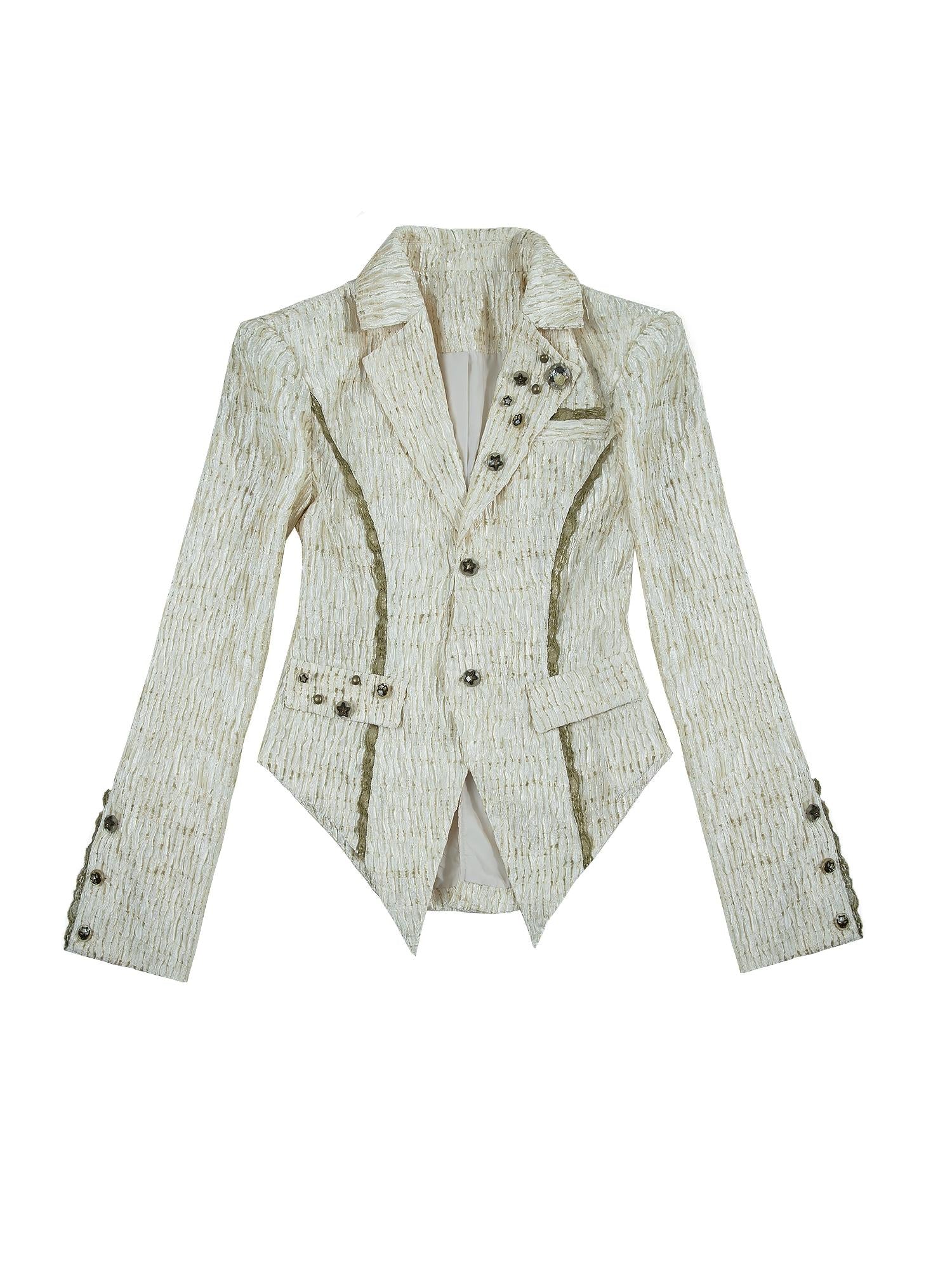 Vintage Royal Short Satin Blazer with 3D Buttons Jacket