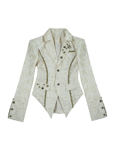 Vintage Royal Short Satin Blazer with 3D Buttons Jacket