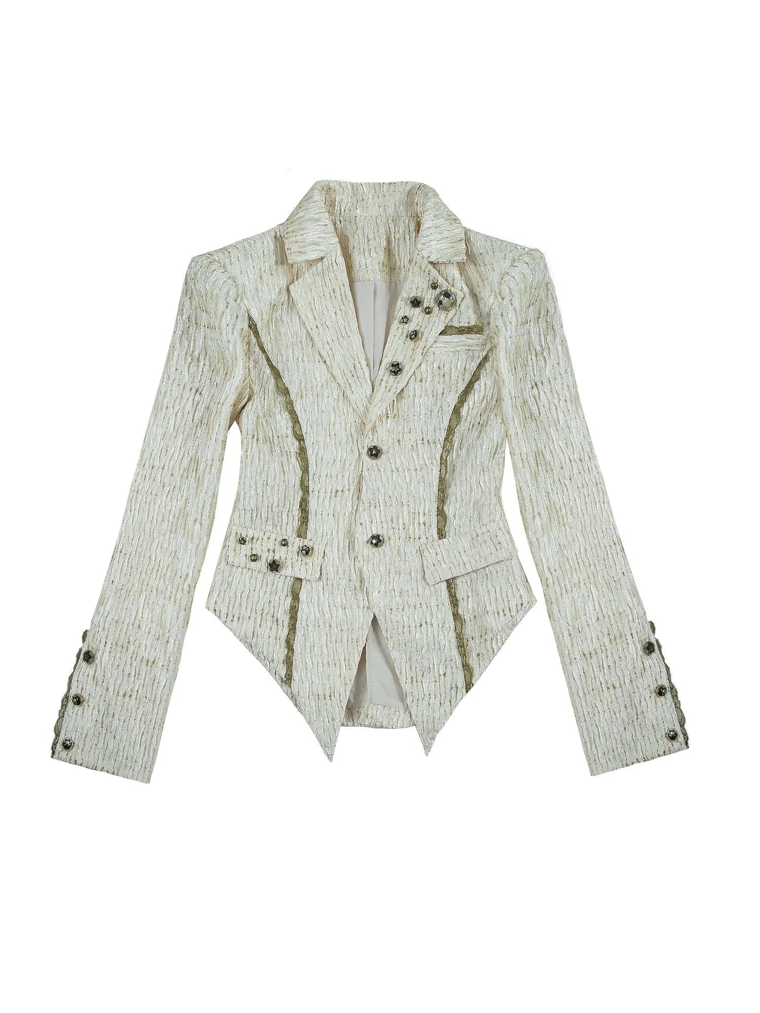 Vintage Royal Short Satin Blazer With 3D Buttons Jacket
