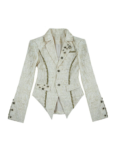 Vintage Royal Short Satin Blazer With 3D Buttons Jacket