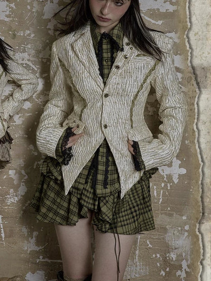 Vintage Royal Short Satin Blazer With 3D Buttons Jacket