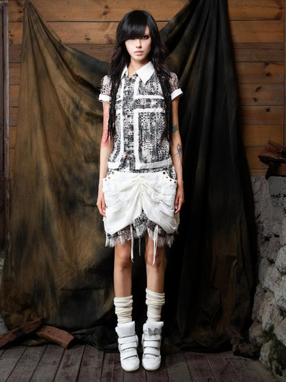 Vintage Sheer Cross Chiffon Backless Blouse